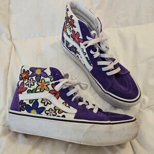 Vans Sk8-Hi Platform 2.0 Glitter Floral Daisies Purple Suede Sneakers Women’s 9